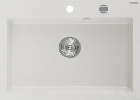 Mexen Elix granitový kuchynský drez 1-komorový 700 x 500 mm, biely, sifón chróm - 6526701005-20
