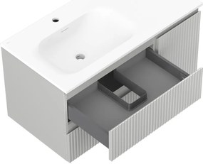 Mexen Rivel, kúpeľňová skrinka 90 cm s umývadlom Vela na ľavej strane, 2S, 1D, drážkovaná, sivá matná/biela matná - 91A23-09047-3-BBFFF62-W23L01