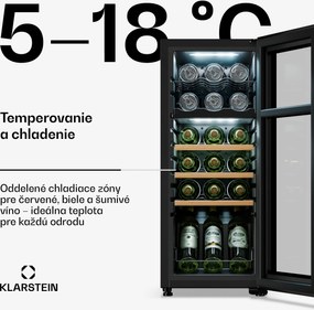 Klarstein Bovella 18 Duo+, dvojzónová vinotéka, 50 l, 18 fliaš, sklenené dvierka