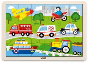 Puzzle na podstavci Viga 51462 24 dielikov - vozidlá v meste