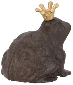 Záhradná liatinová figúrka Prince Frog, 11,5x13 cm, hnedá