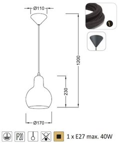 ACA DECOR Závesné stropné svietidlo BLOOM max. 40W/E27/230V/IP20, čierne