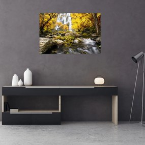 Obraz - Vodopády v jesennej krajine, žlté (90x60 cm)