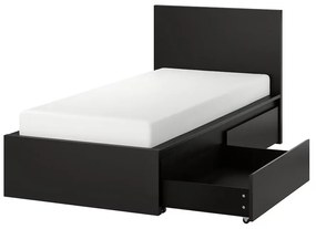 IKEA MALM Rám postele s 2 úložnými priestormi čierny hnedý 90x200 cm jednolôžkové