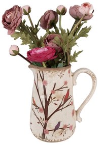 Béžový keramický džbán s kvetmi a vtáčikmi Birdie L - 21*15*23 cm