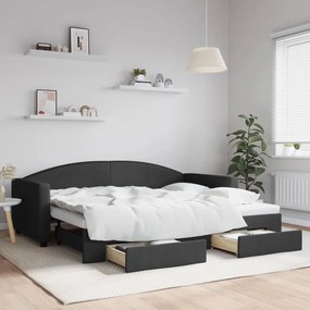 Rozkladacia denná posteľ so zásuvkami čierna 90x200 cm látka 3197226