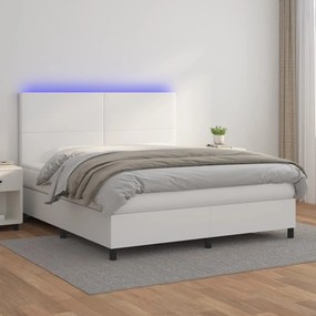 Boxspring posteľ s matracom a LED biela 180x200 cm umelá koža 3135838