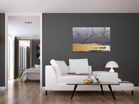 Obraz - Modrá a zlatá abstrakcia N⁰1 (90x60 cm)