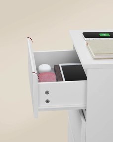 Nočný stolík 2-dielna sada, s 2 sieťovými zásuvkami a 2 USB portami, biela farba