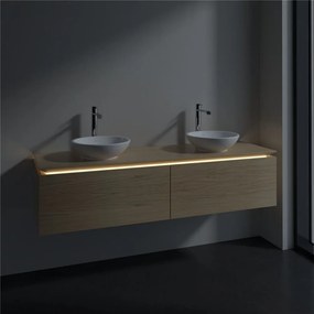 VILLEROY &amp; BOCH Legato závesná skrinka pod dve umývadlá na dosku, 2 zásuvky, s LED osvetlením, 1600 x 500 x 380 mm, Nordic Oak, B599L0VJ