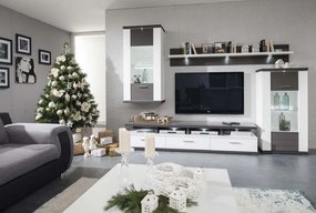 Obývacia stena Caracas kombi 333, grafit/biely lesk, s osvetlením