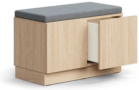 Lavica s úložným priestorom QBUS, so soklom, push otváranie, 534x800x420 mm, dub, šedé čalúnenie
