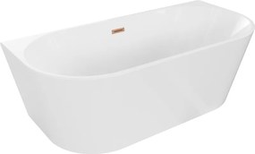 Mexen Oval, voľne stojaca nástenná vaňa 160 x 80 cm, biela, medený prepad, 52671608000-65