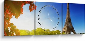 Obraz - jeseň v Paríži (s hodinami) (90x30 cm)