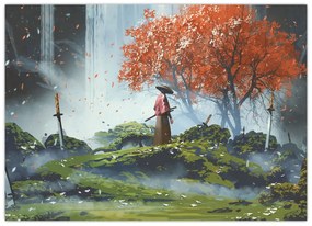 Sklenený obraz - Ilustrácie záhrady mečov (70x50 cm)