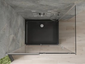 Mexen Omega, sprchový kút s posuvnými dverami 100 (dvere) x 80 (stena) cm, 8mm číre sklo, chrómový profil + slim sprchová vanička čierna + chrómový sifón, 825-100-080-01-00-4070