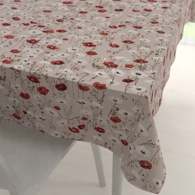 Biante Bavlnený obdĺžnikový obrus Sandra SA-631 Červeno-biele vlčie maky na sivobéžovom 100x140 cm
