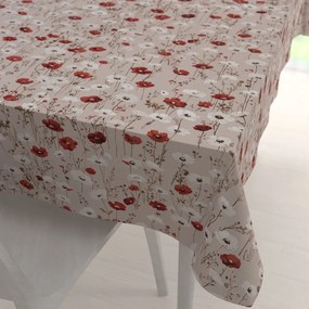 Biante Bavlnený obdĺžnikový obrus Sandra SA-631 Červeno-biele vlčie maky na sivobéžovom 50x100 cm