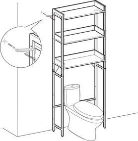 Kúpeľňový regál nad toaletu s 3 policami, hnedá a čierna