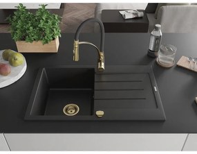 Mexen Bruno, 1-komorový granitový drez 795x495x200 mm a drezová batéria Aster, čierna, 6513-77-73450-57-G