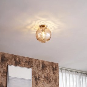 Dizajnové stropné svietidlo mosadz s jantárovým prechodovým sklom - Pillon