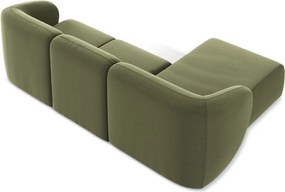 Zelená zamatová rohová pohovka (ľavý roh/s leňoškou) Lani – Makamii