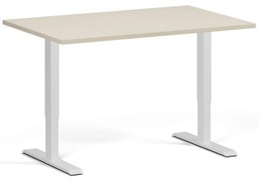 Výškovo nastaviteľný stôl, 120x80 cm, 1 motor, biela podnož, breza