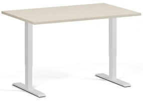 Výškovo nastaviteľný stôl, 120x80 cm, 1 motor, biela podnož, breza