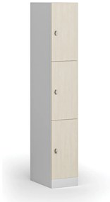 Šatníková skrinka s úložnými boxmi, 3 boxy, 1850 x 300 x 500 mm, otočný zámok, laminované dvere, breza