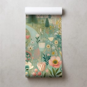 Tapeta pastelová kvetinová lúka