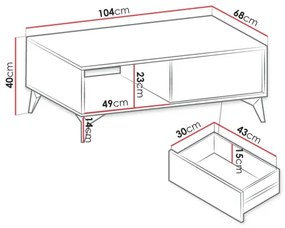 Konferenčný stolík DIAMOND 40x104 cm čierna/dub evoke
