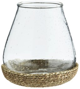 MADAM STOLTZ Sklenený svietnik s jutovou podtáckou 12 cm