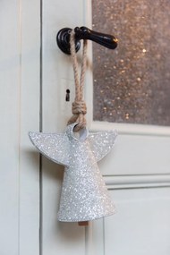 Strieborný kovový zvonček s korálkami Angel - 17*9*28 cm