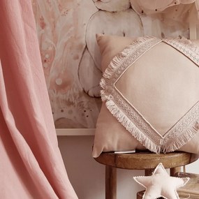 Boho štvorcový čipkový vankúš púdrovo ružová 40x40 cm