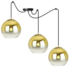 Závesné svietidlo Bergen Gold Spider, 3x zlaté/transparentné sklenené tienidlo (fi 20cm)
