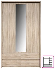 Tempo Kondela Skriňa so zrkadlom 3D4S, Dub sonoma, NORTY TYP 1