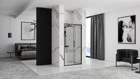 Zalamovacie sprchové dvere REA RAPID FOLD 80 cm pre inštaláciu do niky, čierne/transparent - bez vaničky
