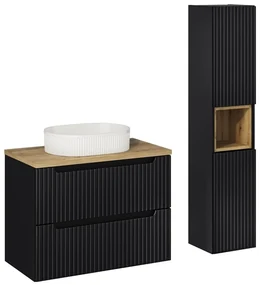 Koupelnová sestava Nova Black 80 cm s umyvadlem, deskou a skříňkami černá/dub evoke