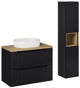 Kúpeľňová zostava Nova Black 80 cm s umývadlom, doskou a skrinkami čierna/dub evoke