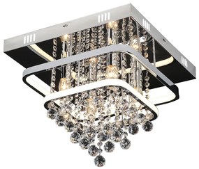 RABALUX Prisadené stropné LED osvetlenie s krištáľmi PALLAS, 36W, 4xE14, 40W, štvorcové, denná biela, chrómo