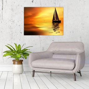Obraz - Plachetnica pri západe slnka (70x50 cm)