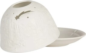 Biely porcelánový svietnik na čajovú sviečku s domčekmi Paollo - Ø 12*8 cm