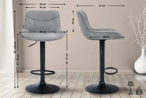 2x Barová stolička Vonore - látka, čierny rám - Sivá