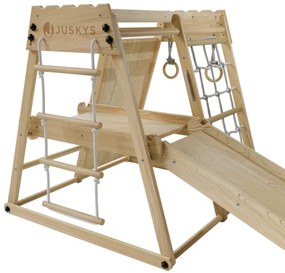 Detské vnútorné drevené ihrisko so šmykľavkou, lezeckou sten