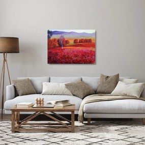 Sklenený obraz červenej krajiny (70x50 cm)