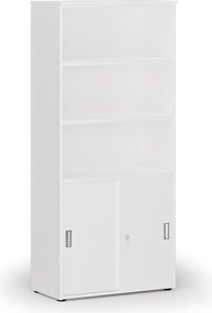 Kombinovaná kancelárska skriňa PRIMO WHITE, zasúvacie dvere na 2 poschodia, 800 x 420 x 1781 mm, biela