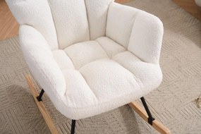 Hojdacie kreslo, relaxačné kreslo s plyšovým poťahom, bielej farby