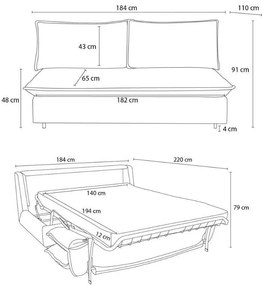 Modrá menčestrová rozkladacia pohovka 184 cm Isadora – Bobochic Paris