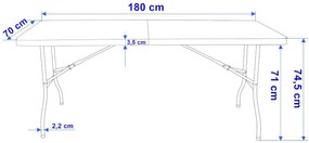 Cateringový stôl BALI, rozkladací z kufra, 180 cm, biely