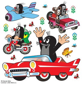 Detská samolepka na stenu - Krtko v aute - 30x30 cm